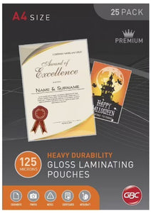 LAMINATING POUCHES GBC SIGNATURE A4 125 MICRON PK25