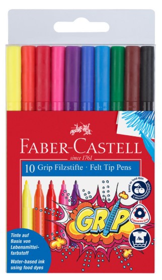 MARKER COLOURED FABER CASTELL GRIP TRI 10PK