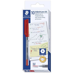 PEN STAEDTLER BP STICK 430 MED RED BX10