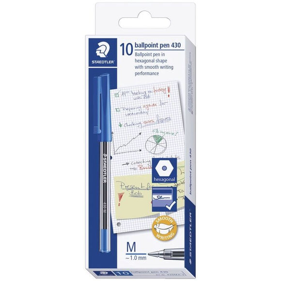 PEN STAEDTLER BP STICK 430 MED BLUE BX10