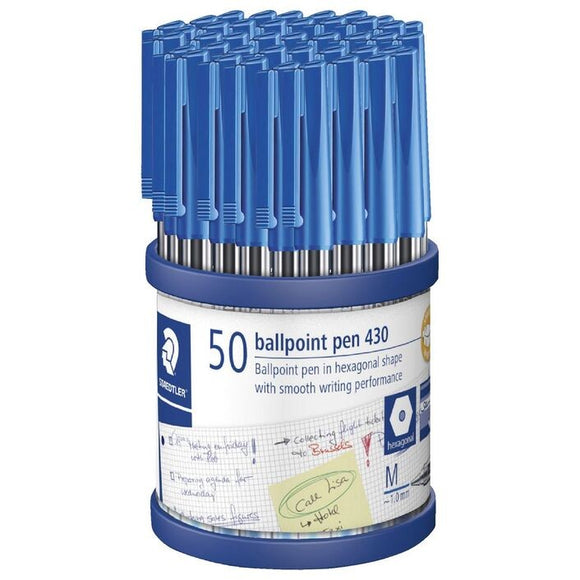 PEN STAEDTLER BP STICK 430 MED BLUE CUP50