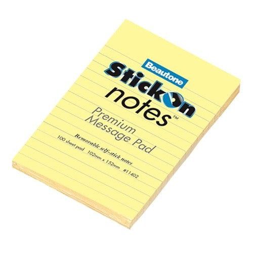 STICK ON NOTES BEAUTONE 102X152 RULED