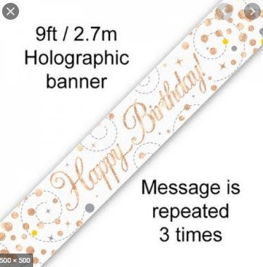 BANNER ALPEN 2.7M HAPPY BIRTHDAY SPARKLING FIZZ ROSE GOLD