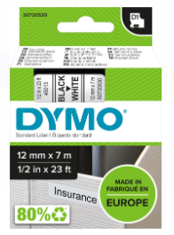 LABEL TAPE DYMO D1 12MMX7M BLK/WHT (4501