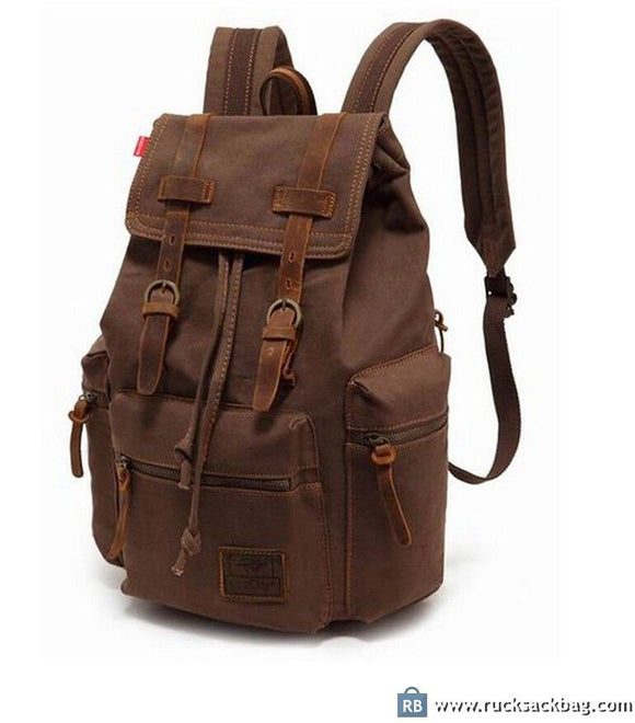 BROWN DISTRESSED LEATHER & CANVAS RUCK