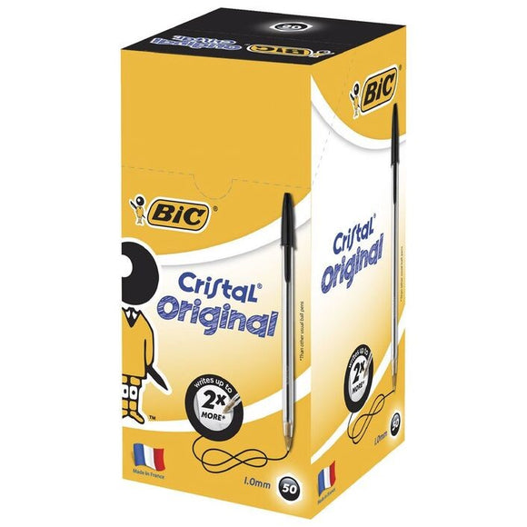 PEN BIC BP CRISTAL MED BLACK BX50