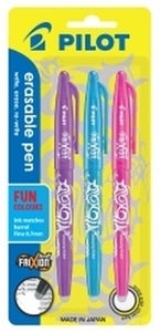 PEN PILOT 1.0MM FRIXION BALL MEDIUM FUN COLOURS PINK/VIOLET/LIGHT BLUE PK3