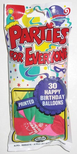 BALLOONS ALPEN 25CM HAPPY BDAY ASST 30