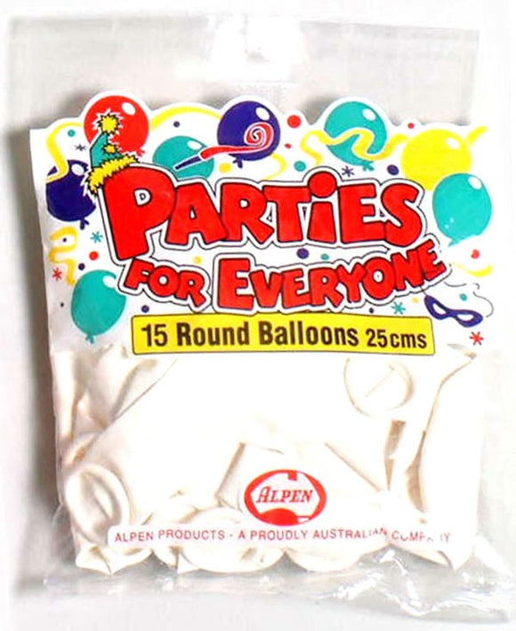 BALLOONS ALPEN WHITE ROUND 25CM