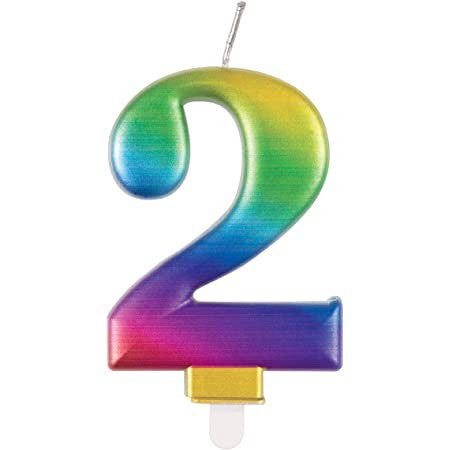 CANDLE ALPEN NUMERAL #2 METALLIC RAINBOW