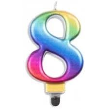 CANDLE ALPEN NUMERAL #8 METALLIC RAINBOW