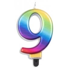 CANDLE ALPEN NUMERAL #9 METALLIC RAINBOW