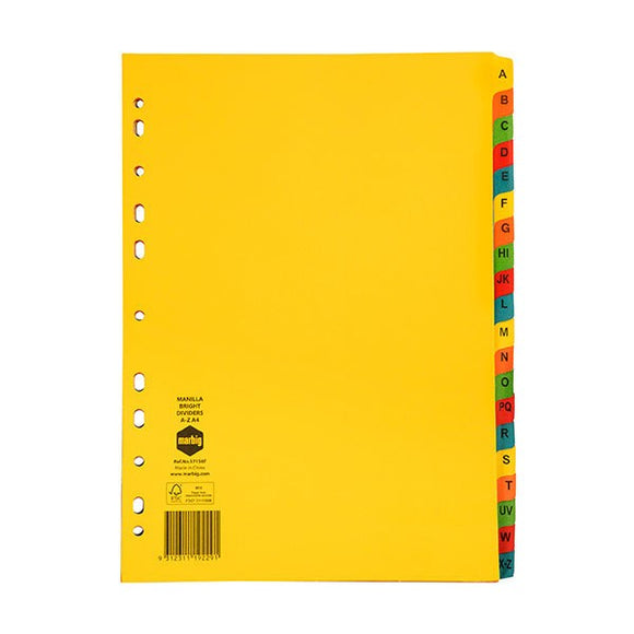 DIVIDERS MARBIG A4 MANILLA A-Z TAB BRIGHT