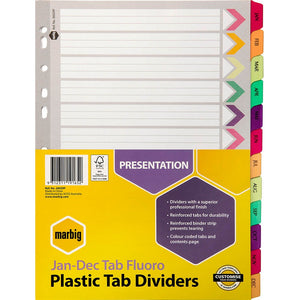 DIVIDERS MARBIG A4 MANILLA REINF JAN-DEC