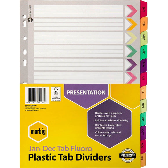 DIVIDERS MARBIG A4 MANILLA REINF JAN-DEC