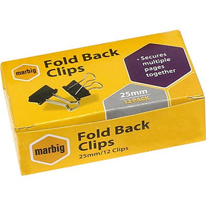 FOLDBACK CLIPS MARBIG 25MM BLACK BX12