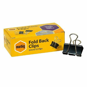 FOLDBACK CLIPS MARBIG 32MM BLACK BX12