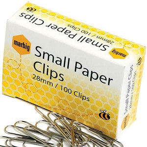 PAPER CLIPS MARBIG 28MM SMALL ROUND CHROME PK100