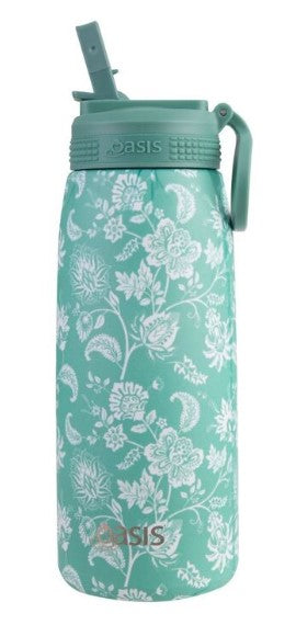 OASIS S/S D/W INSULATED SPORTS BOTTLE W/SIPPER 780ML GREEN PAISLEY