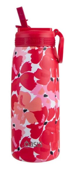OASIS S/S D/W INSULATED SPORTS BOTTLE W/SIPPER 780ML RED POPPIES