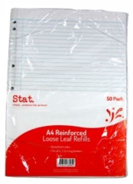 LOOSE LEAF REINFORCED REFILLS STAT A4 RULED PK50