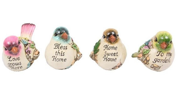 CUTE BIRD W/WORDING ON ROCK 10CM ASST