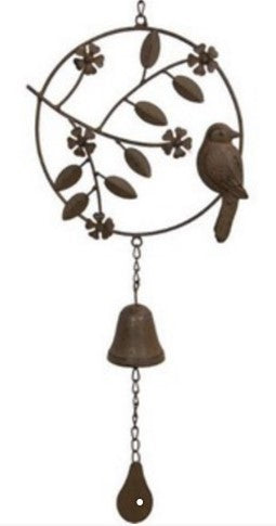 69CM CAST IRON BIRD IN RING BELL HANGER