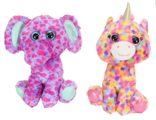 20CM PLUSH GLITTER ELEPHANT & UNICORN