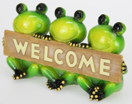 17CM TRIPPLE MARBLE FROGS HOLDING WELCOME