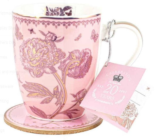 20 YEAR ROSES MUG AND COASTER SET