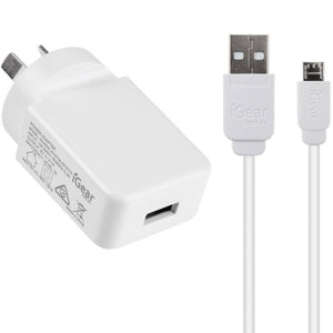 CHARGER 240V W/MICRO USB CHARGE/SYNC CABLE WHT