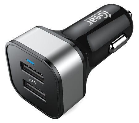 CHARGER AUTO 2USB 2.4A BLK/SILVER