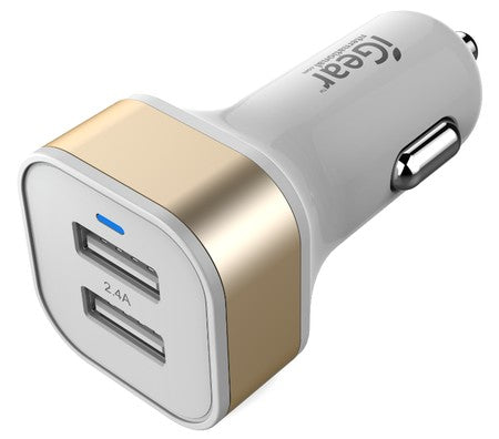 CHARGER AUTO 2USB 2.4A WHT/GOLD