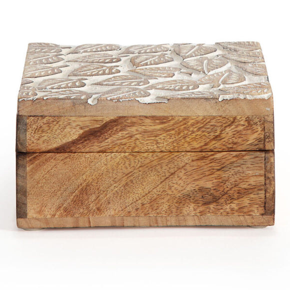 HAND CARVED SQUARE MANGO WOOD EMBOSSED BOX