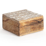 HAND CARVED SQUARE MANGO WOOD EMBOSSED BOX