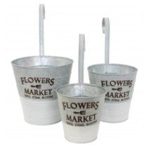 PLANTERS W/HOOKS S/3 FLOWERS