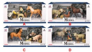 FARM ANIMALS SET W/FIGURE, 4 ANIMALS & ACCESSORIES ASS