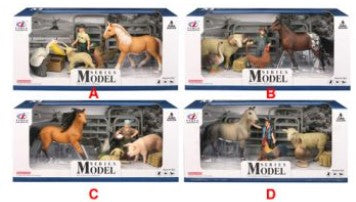 FARM ANIMALS SET W/FIGURE, 4 ANIMALS & ACCESSORIES ASS